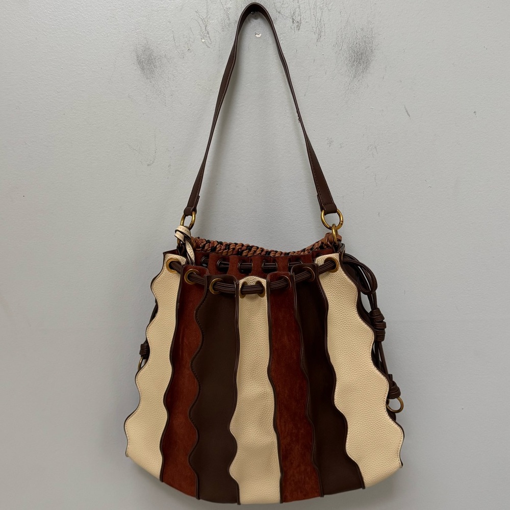 BRAND NEW Dolce Vita Wavy Panel Leather Tote - Brown, Tan & Cream - Picture 4 of 6